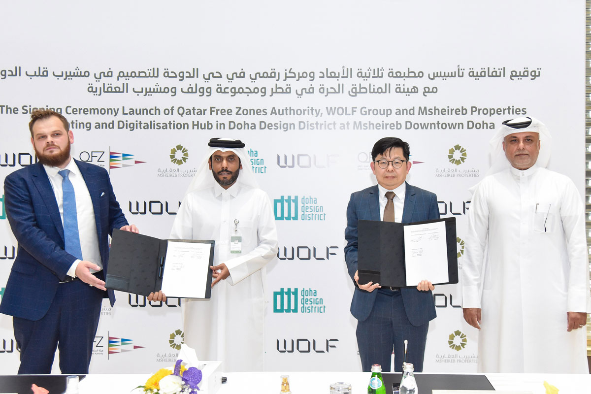QFZA, WOLF Group and Msheireb Properties sign agreement to launch 3D Printing and Digitalization Hub