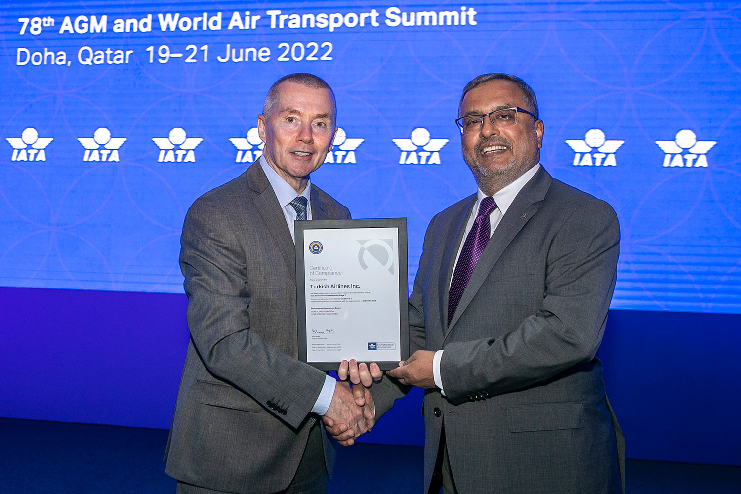 Turkish Airlines got the Stage 2 certificate which signifies the highest level of IATA IEnvA (Environmental Assessment) program compliance